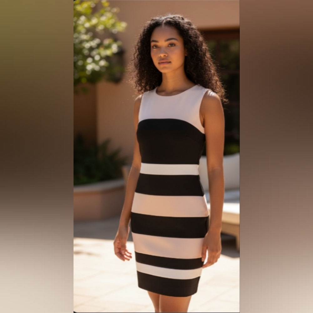 Tommy Hilfiger Elegant Black and White Striped Dress
